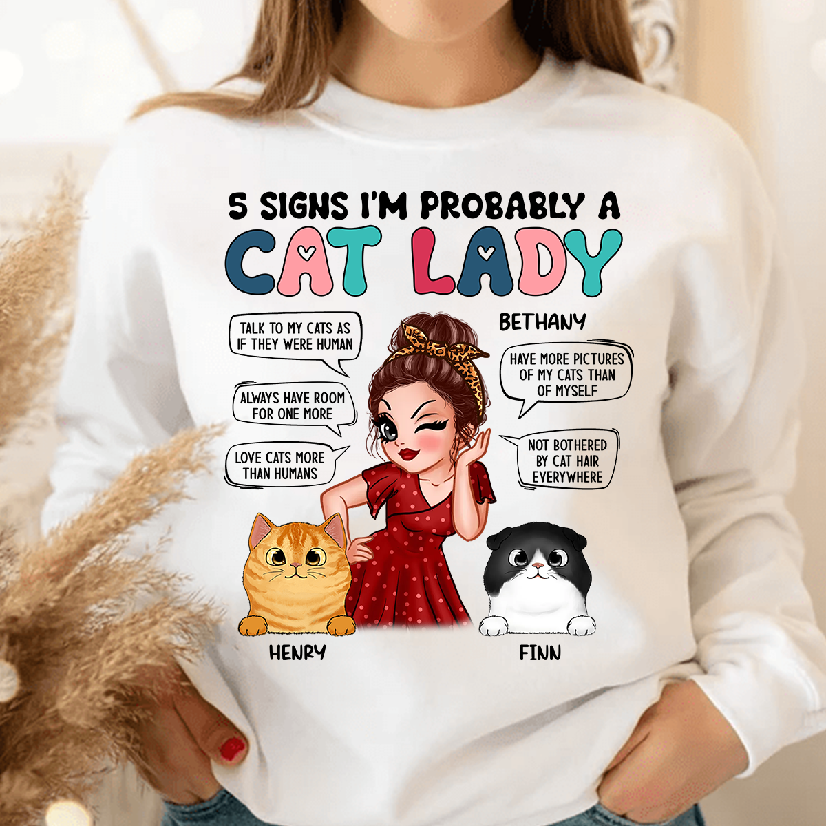 5 Signs I’m Probably A Cat Lady Cat Personalized Shirt, Personalized Gift for Cat Lovers, Cat Dad, Cat Mom