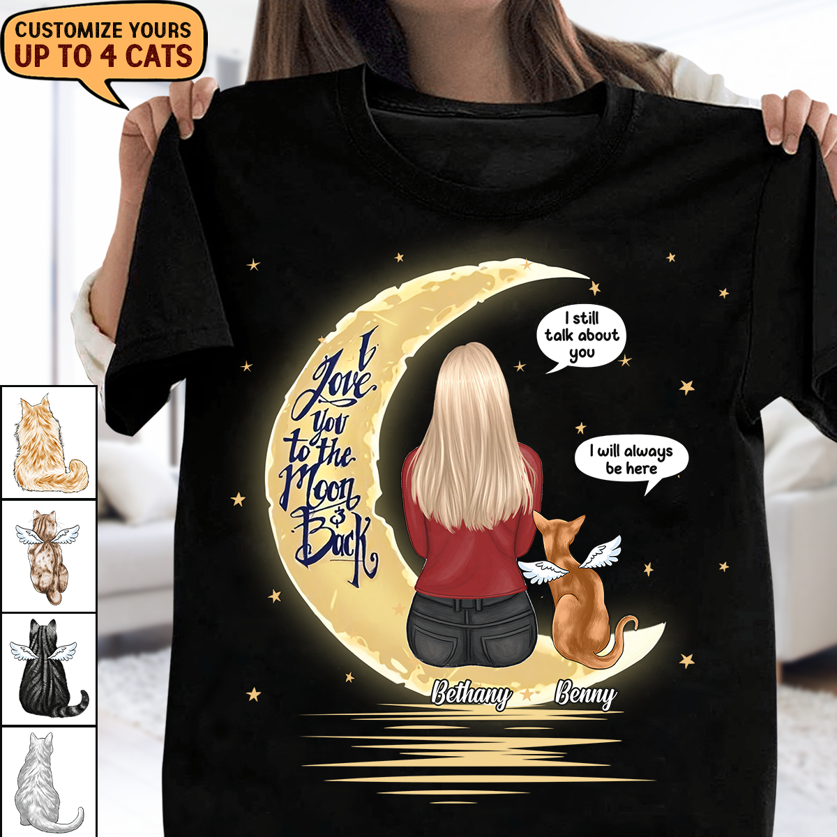 I Love You To The Moon And Back Cat Personalized Shirt, Mother’s Day Gift for Cat Lovers, Cat Mom, Cat Dad
