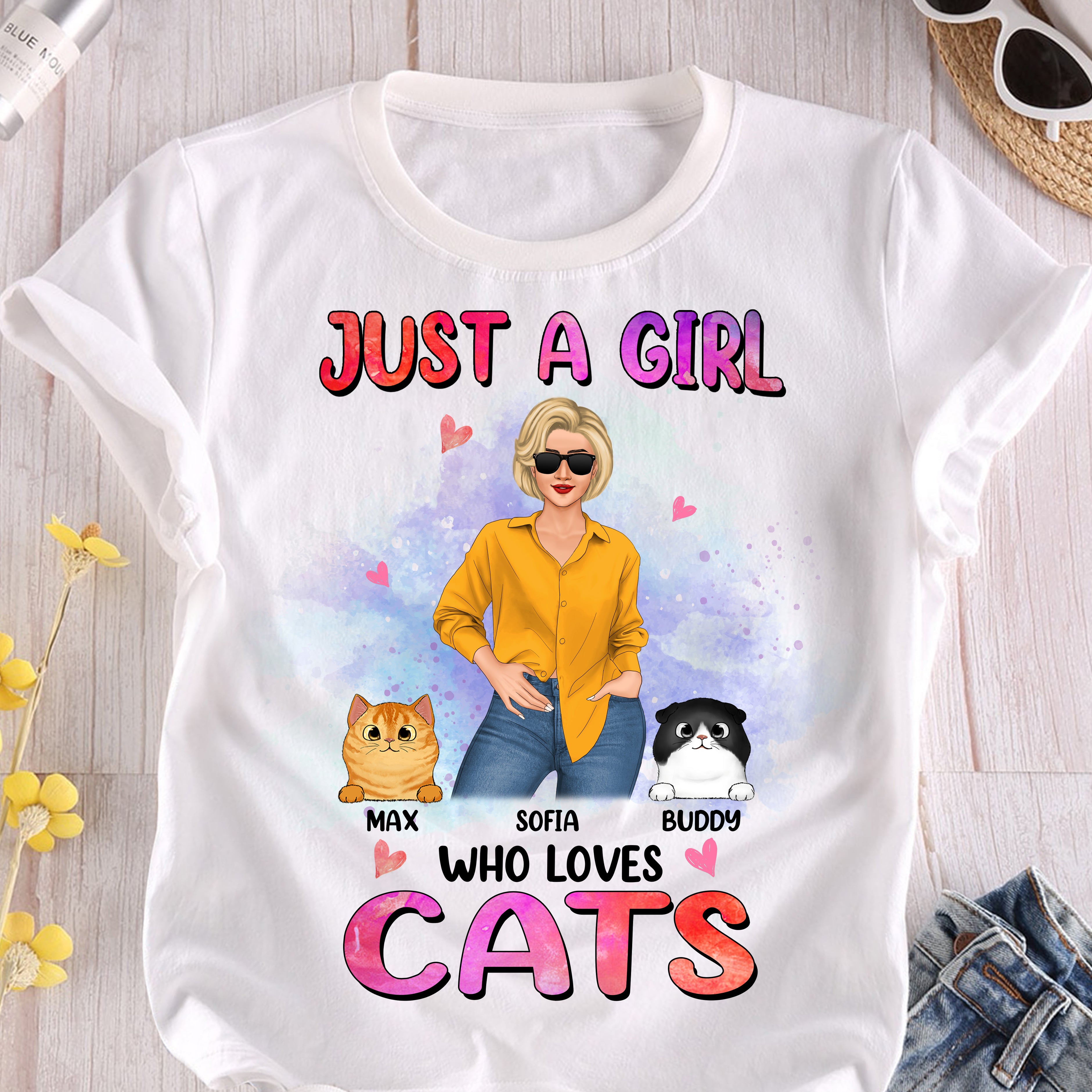Just A Girl Who Love Cats Cat Personalized Shirt, Mother’s Day Gift for Cat Lovers, Cat Mom, Cat Dad